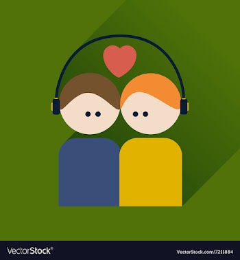 Flat icon with long shadow boy and girl listening vector image