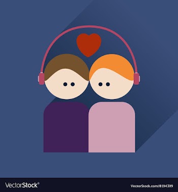 Flat icon with long shadow boy and girl listening vector image