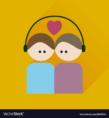 Flat icon with long shadow boy and girl listening vector image