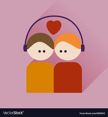 Flat icon with long shadow boy and girl listening vector image