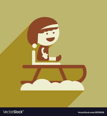 Flat icon with long shadow boy on sled vector image