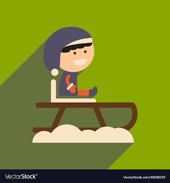 Flat icon with long shadow boy on sled vector image