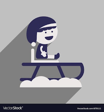 Flat icon with long shadow boy on sled vector image