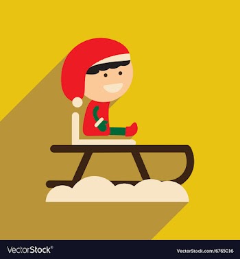 Flat icon with long shadow boy on sled vector image