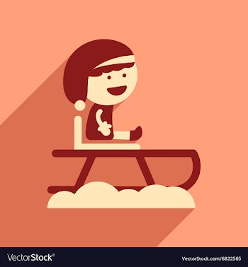 Flat icon with long shadow boy on sled vector image