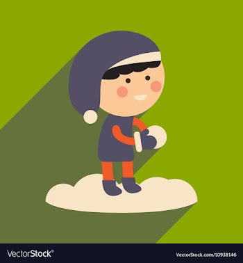 Flat icon with long shadow boy playing snowballs vector image