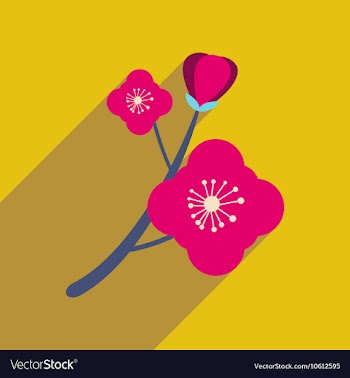 Flat icon with long shadow branch in bloom vector image