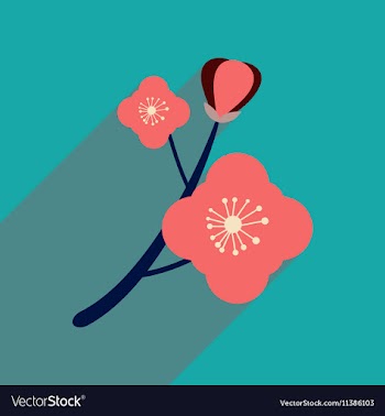 Flat icon with long shadow branch in bloom vector image