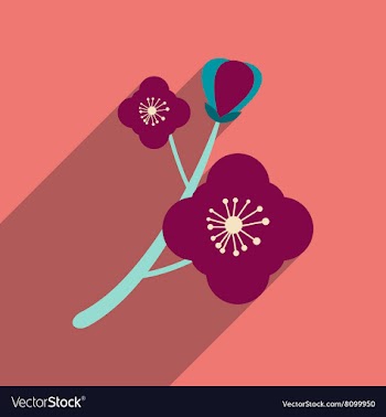 Flat icon with long shadow branch in bloom vector image