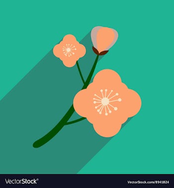 Flat icon with long shadow branch in bloom vector image