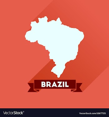 Flat icon with long shadow Brazil map vector image