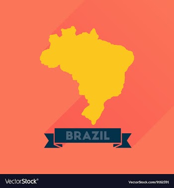 Flat icon with long shadow Brazil map vector image