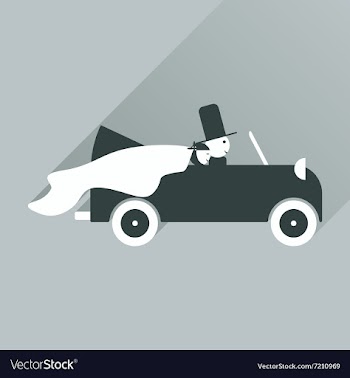 Flat icon with long shadow bride and groom in car vector image
