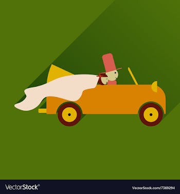Flat icon with long shadow bride and groom in car vector image