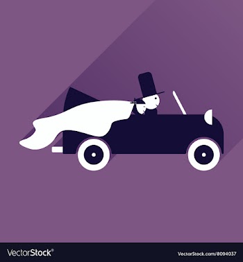 Flat icon with long shadow bride and groom in car vector image