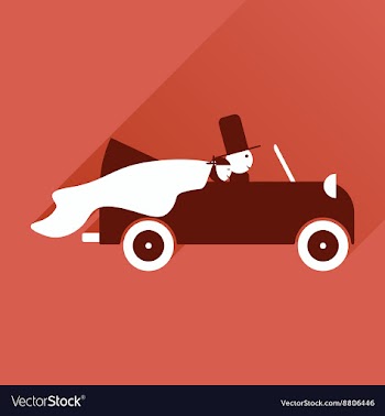 Flat icon with long shadow bride and groom in car vector image