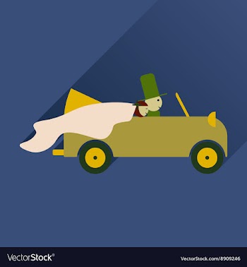 Flat icon with long shadow bride and groom in car vector image