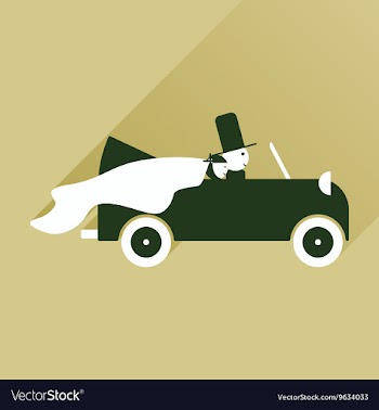 Flat icon with long shadow bride and groom in car vector image