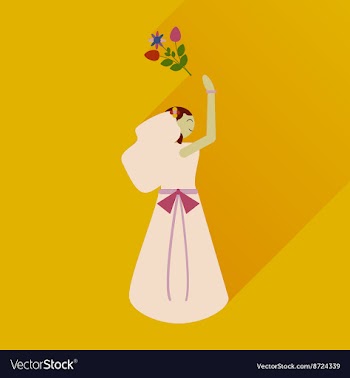 Flat icon with long shadow bride throws bouquet vector image