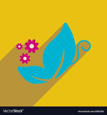 Flat icon with long shadow butterfly flowers vector image