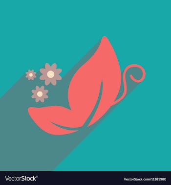 Flat icon with long shadow butterfly flowers vector image