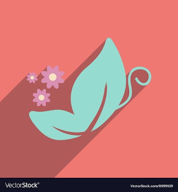 Flat icon with long shadow butterfly flowers vector image