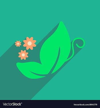 Flat icon with long shadow butterfly flowers vector image