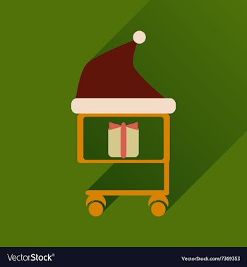 Flat icon with long shadow cart with Christmas vector image