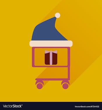 Flat icon with long shadow cart with Christmas vector image