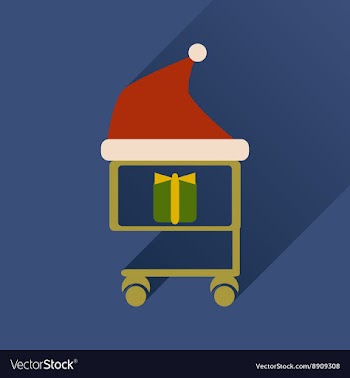 Flat icon with long shadow cart with Christmas vector image