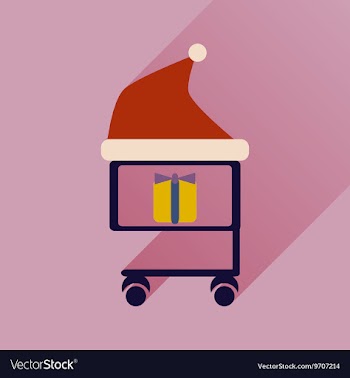 Flat icon with long shadow cart with Christmas vector image