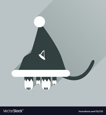 Flat icon with long shadow Cat in Santa hat vector image