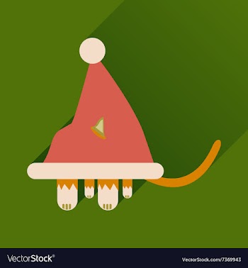 Flat icon with long shadow Cat in Santa hat vector image