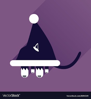 Flat icon with long shadow Cat in Santa hat vector image