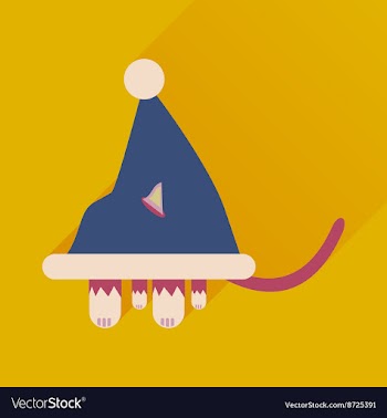 Flat icon with long shadow Cat in Santa hat vector image