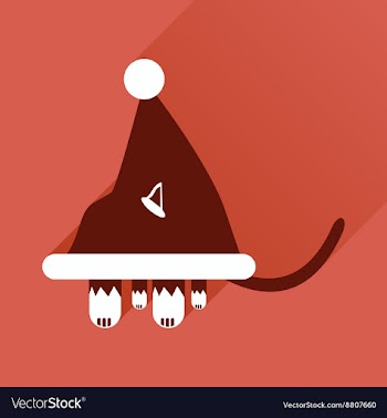 Flat icon with long shadow Cat in Santa hat vector image