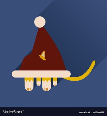 Flat icon with long shadow Cat in Santa hat vector image