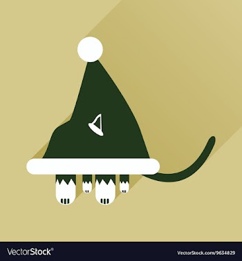 Flat icon with long shadow Cat in Santa hat vector image