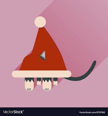 Flat icon with long shadow Cat in Santa hat vector image