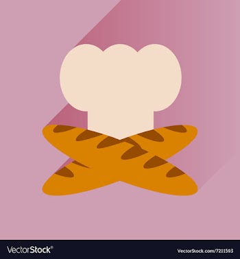 Flat icon with long shadow chef hat and baguettes vector image
