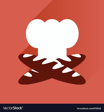 Flat icon with long shadow chef hat and baguettes vector image