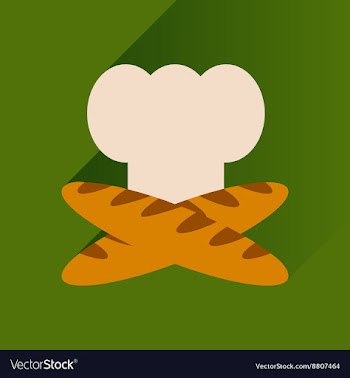 Flat icon with long shadow chef hat and baguettes vector image