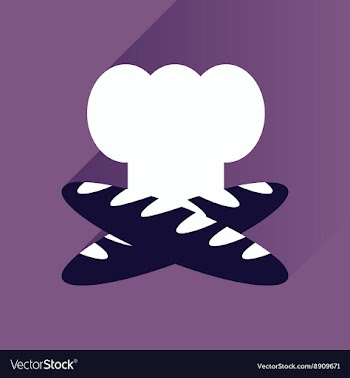 Flat icon with long shadow chef hat and baguettes vector image