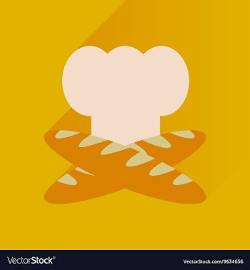 Flat icon with long shadow chef hat and baguettes vector image