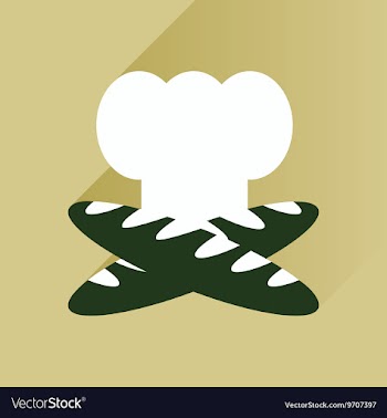 Flat icon with long shadow chef hat and baguettes vector image