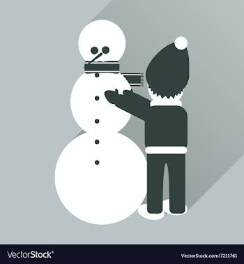 Flat icon with long shadow child and snowman vector image