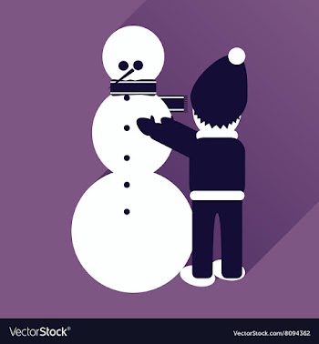 Flat icon with long shadow child and snowman vector image