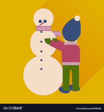 Flat icon with long shadow child and snowman vector image