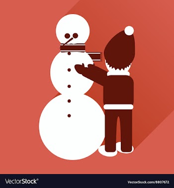 Flat icon with long shadow child and snowman vector image