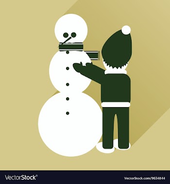 Flat icon with long shadow child and snowman vector image